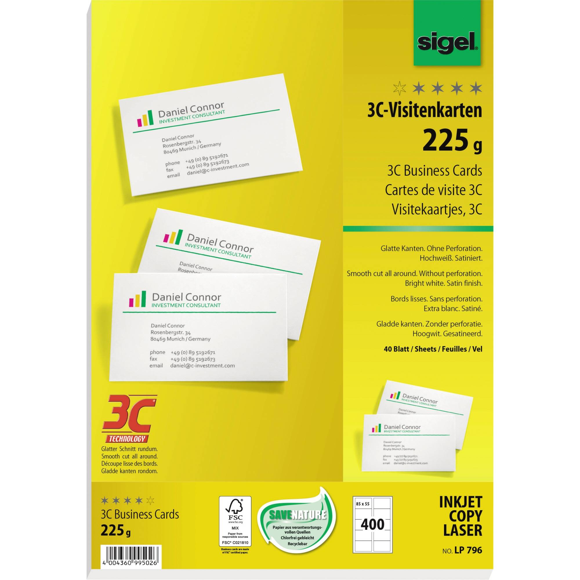 Visitenkarte 3C 85x55mm 225g weiß 400 St./Pack.-0