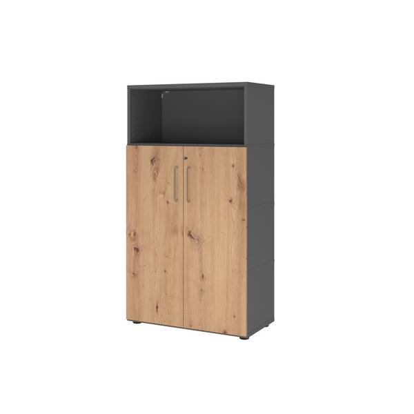 Regal FlexWall 4OH Türen graphit/asteiche
