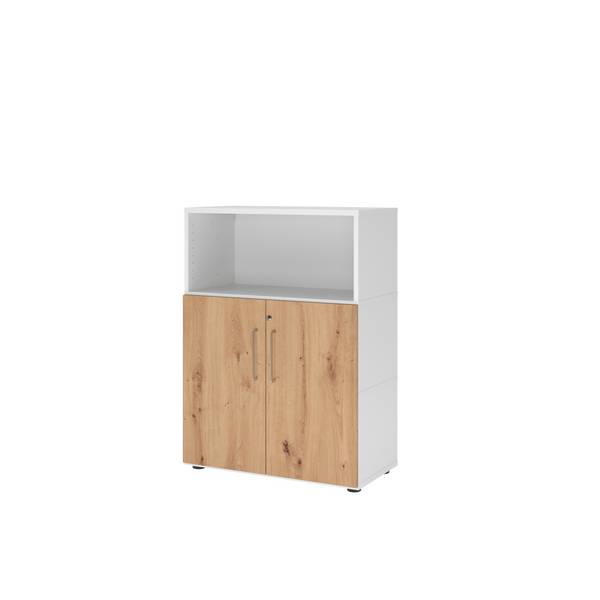 Regal FlexWall 3OH Türen weiß/asteiche