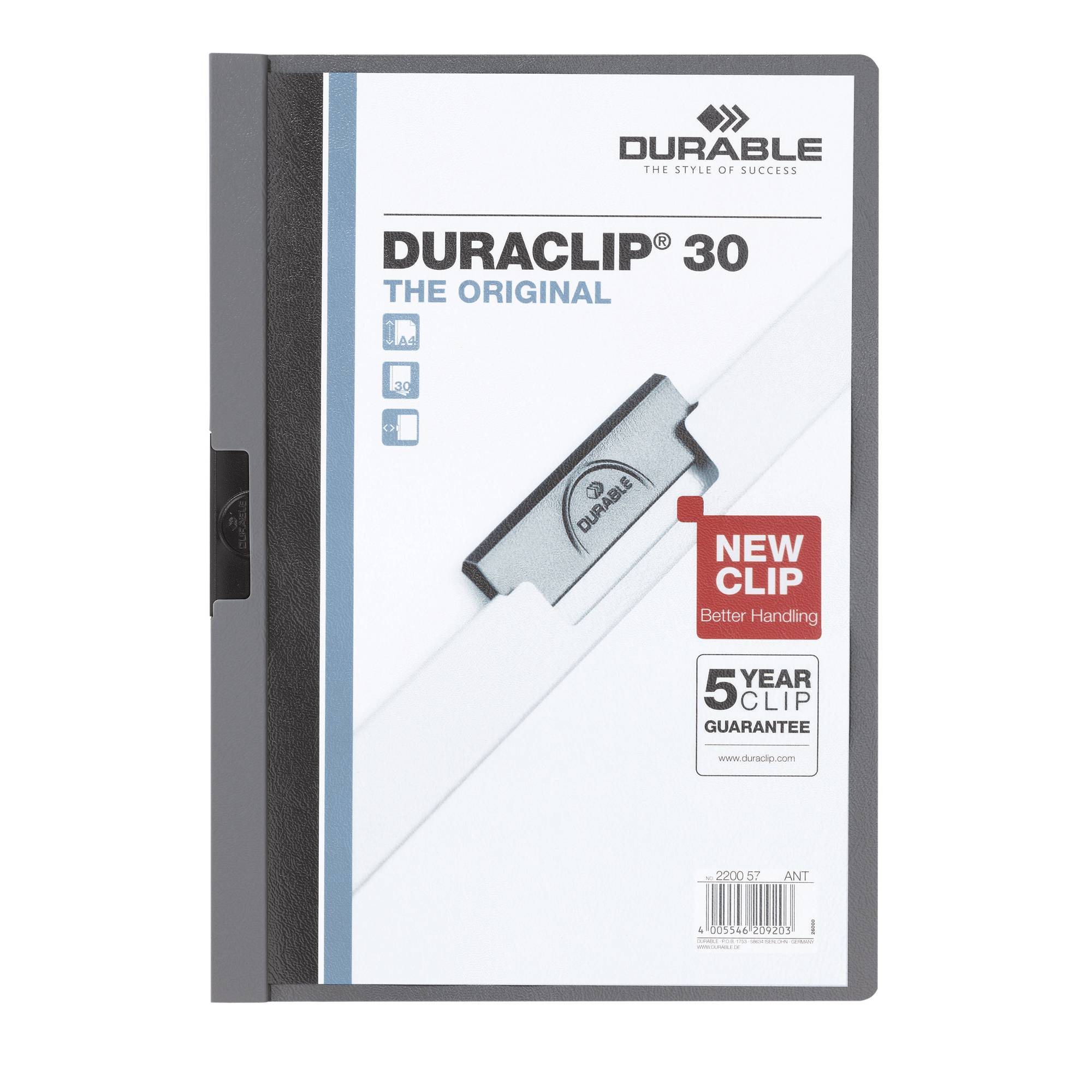 Klemmmappe DURACLIP 30 DIN A4 Hartfolie dunkelgrau-0