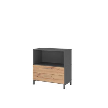 Regal FlexWall 2OH Sockel 2Schübe graphit/asteiche