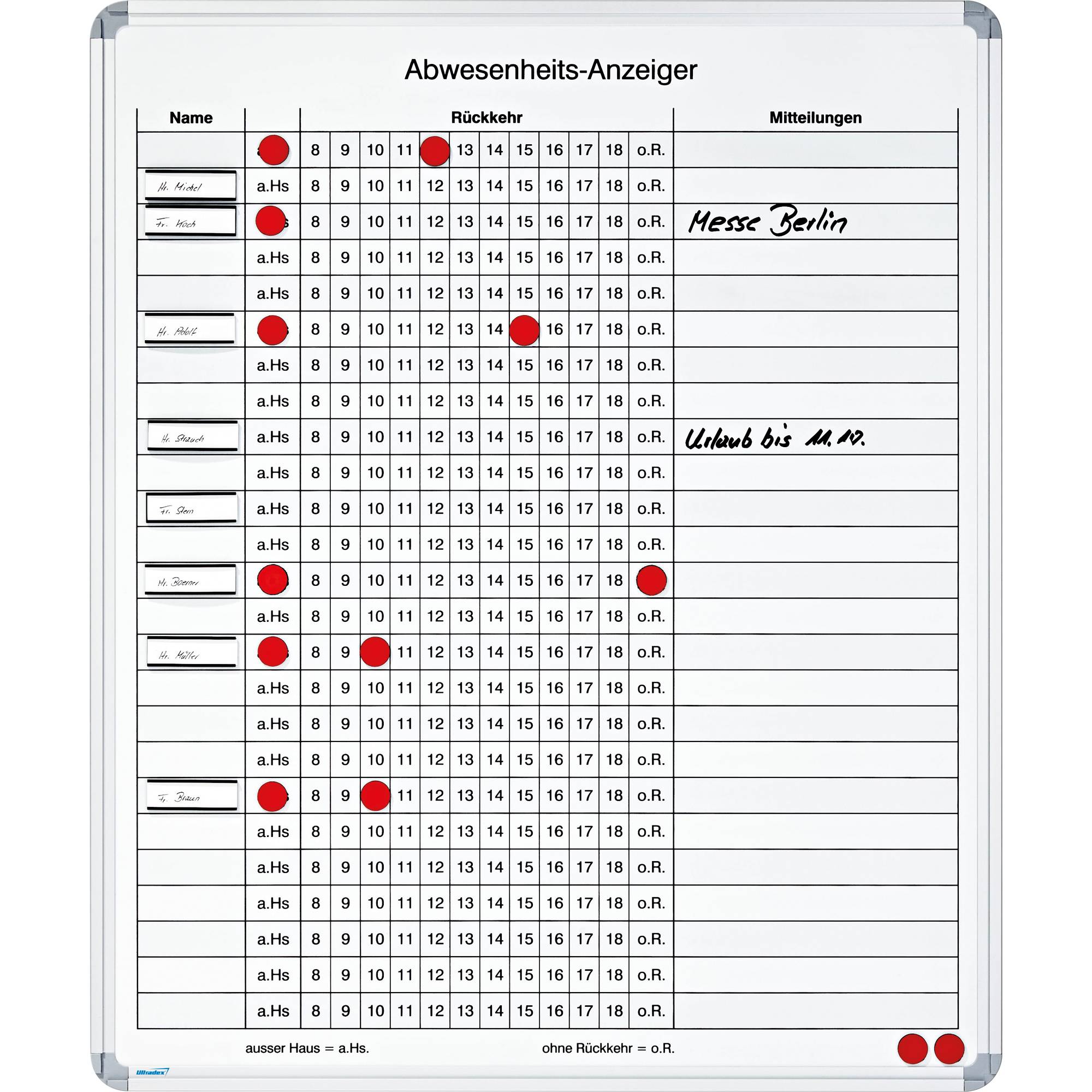 Abwesenheitstafel 610x730mm, maximal 25 Personen-0