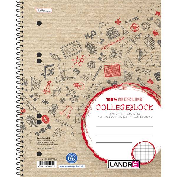 Collegeblock DIN A5 mit Rand 80Blatt kariert
