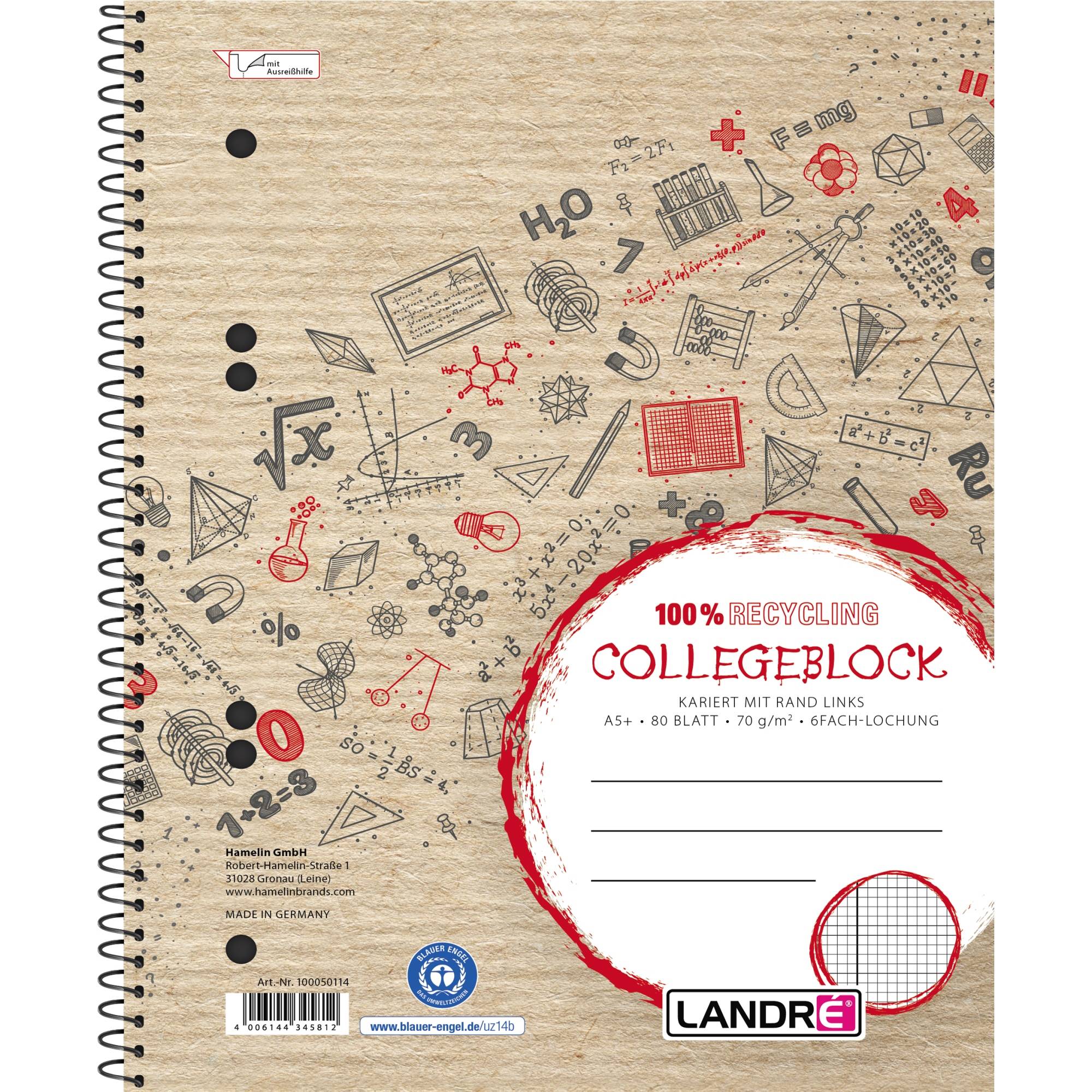 Collegeblock DIN A5 mit Rand 80Blatt kariert-0