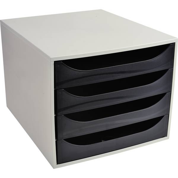 Schubladenbox Ecobox A4+ 4Schübe offen gr/sw
