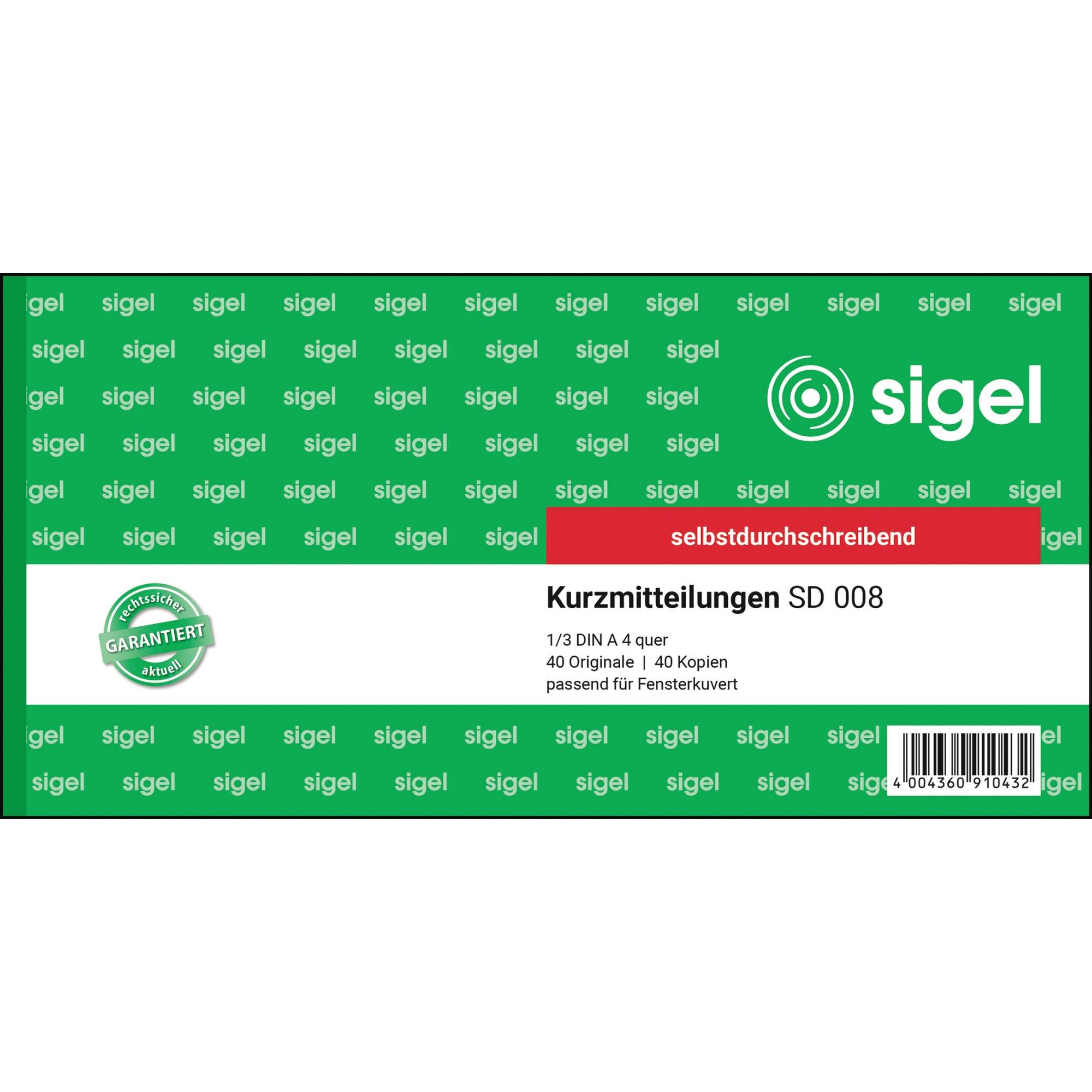 Kurzmitteilung 1/3 DIN A4 quer 2x40Blatt - Artikel: 114042600-0