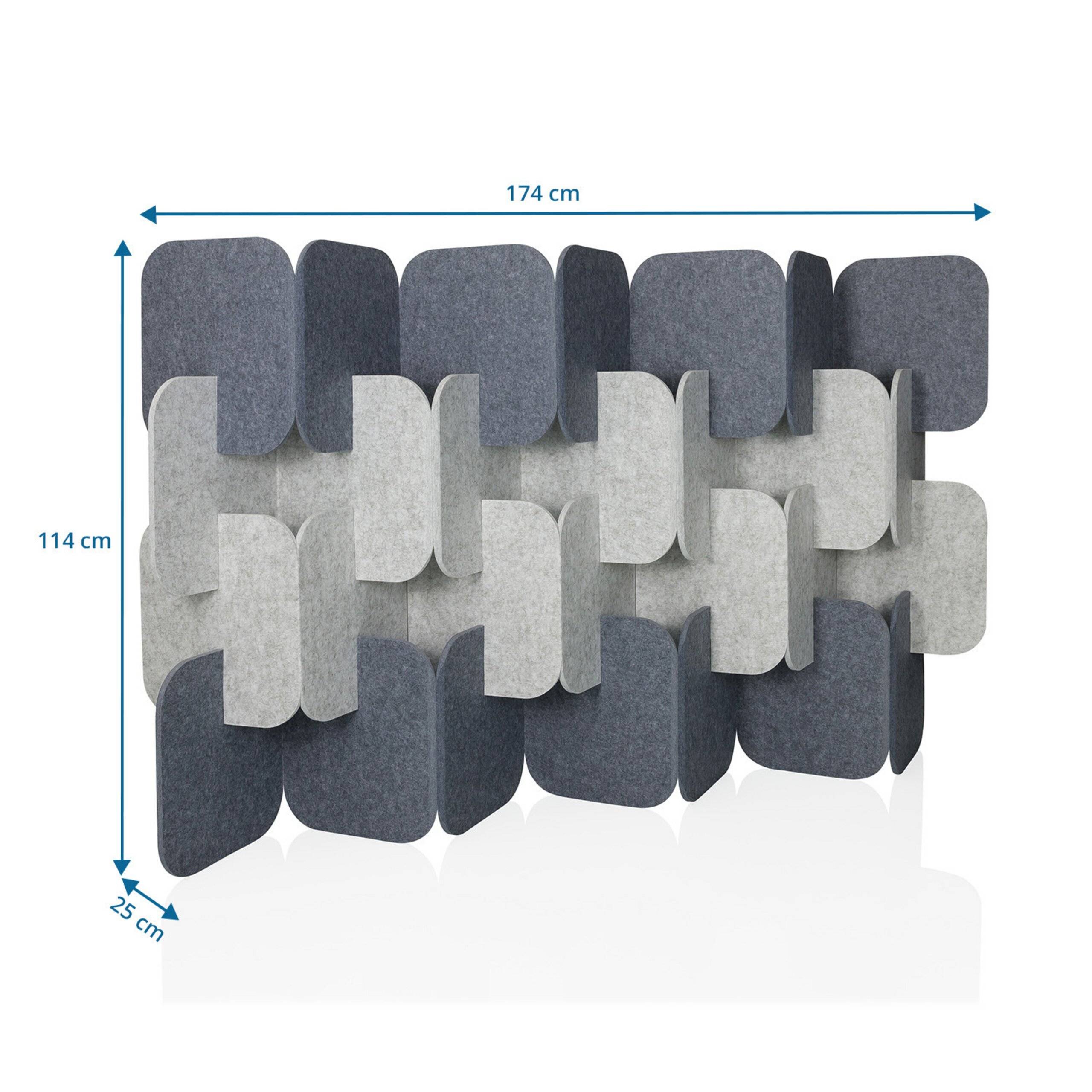 Akustik Stellwand FLEXMIUT PLUG PET 4er Set 109x170x25cm grau/hellgrau hjh OFFICE-1
