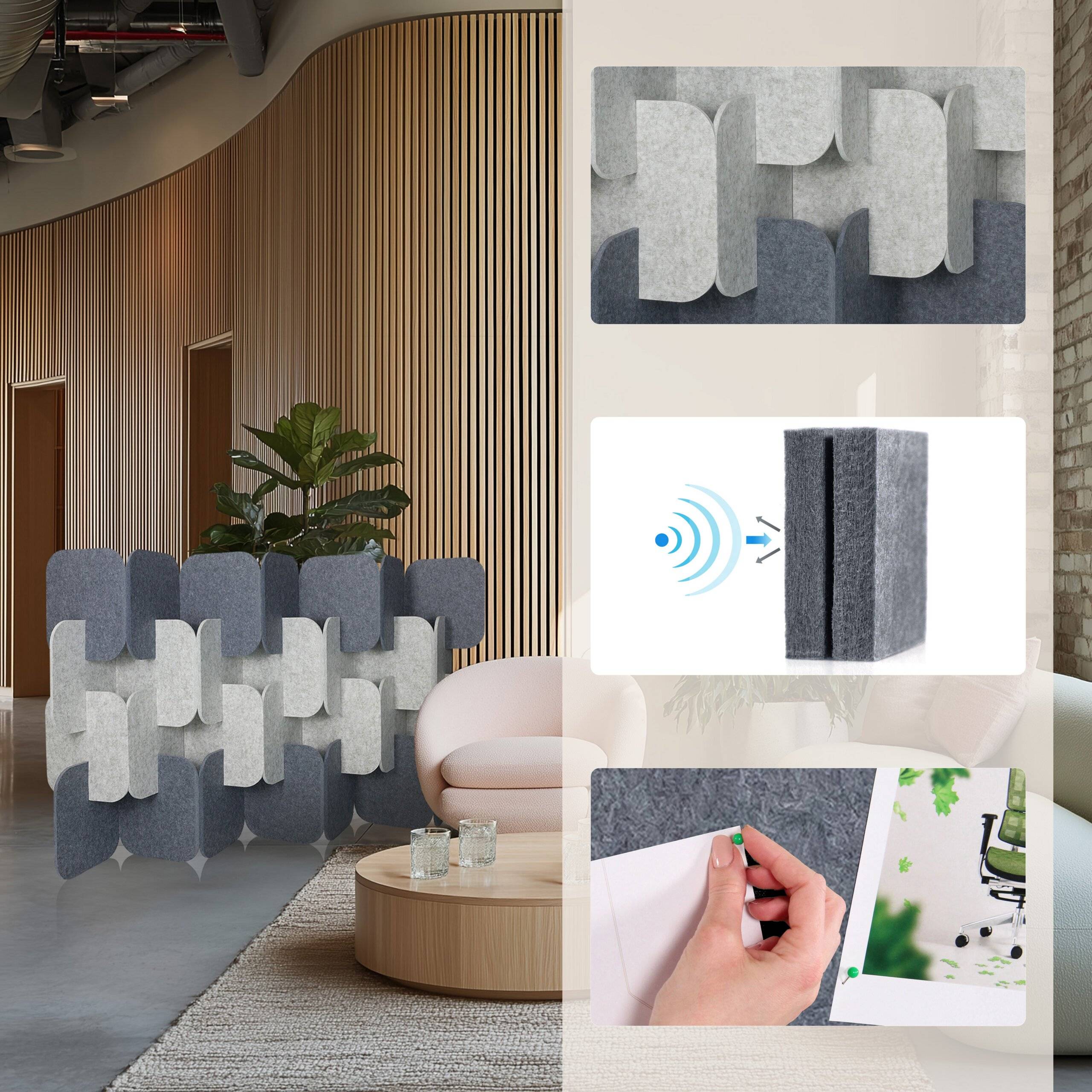 Akustik Stellwand FLEXMIUT PLUG PET 4er Set 109x170x25cm grau/hellgrau hjh OFFICE-3