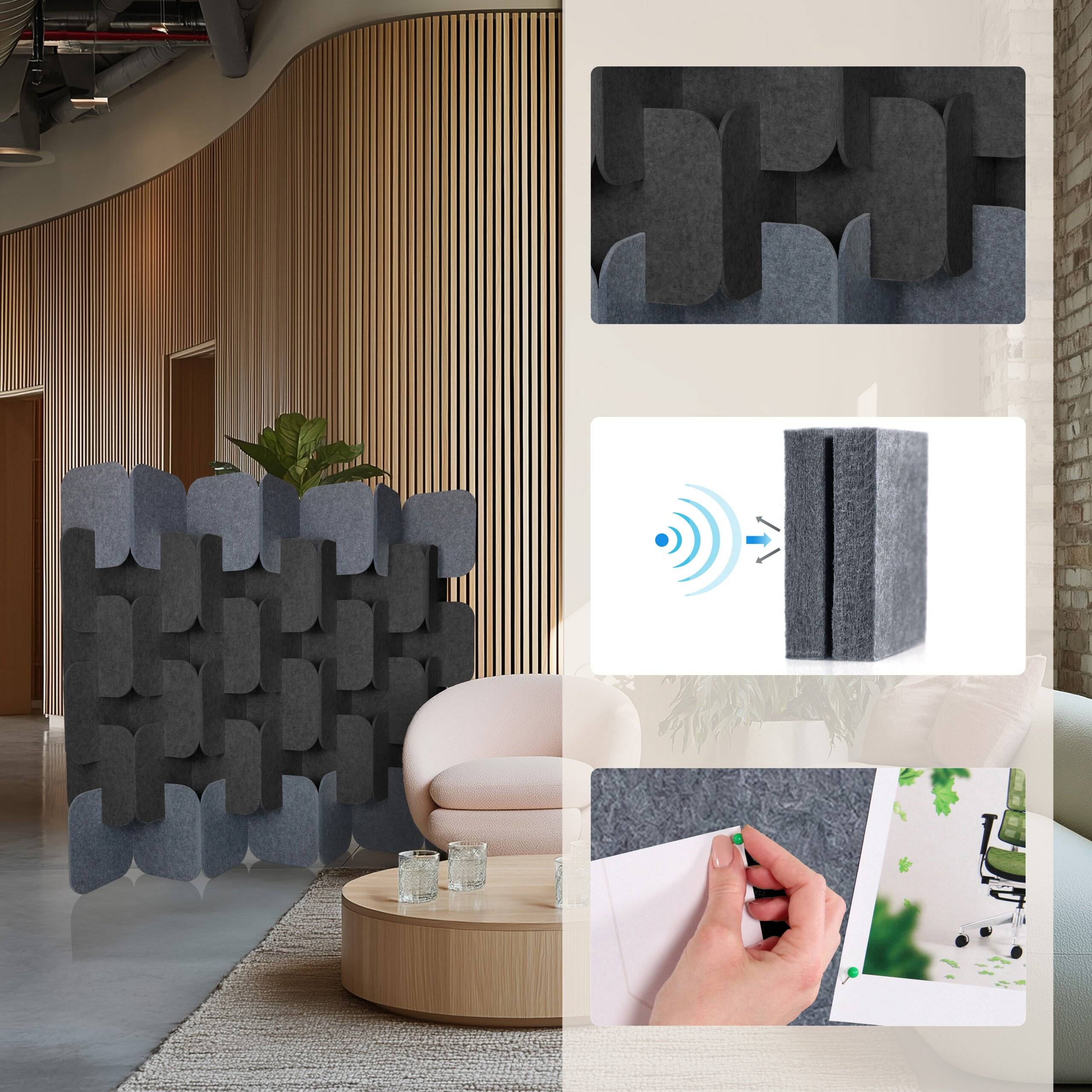 Akustik Stellwand FLEXMIUT PLUG PET 6er Set 163x170x25cm grau/dunkelgrau hjh OFFICE-2