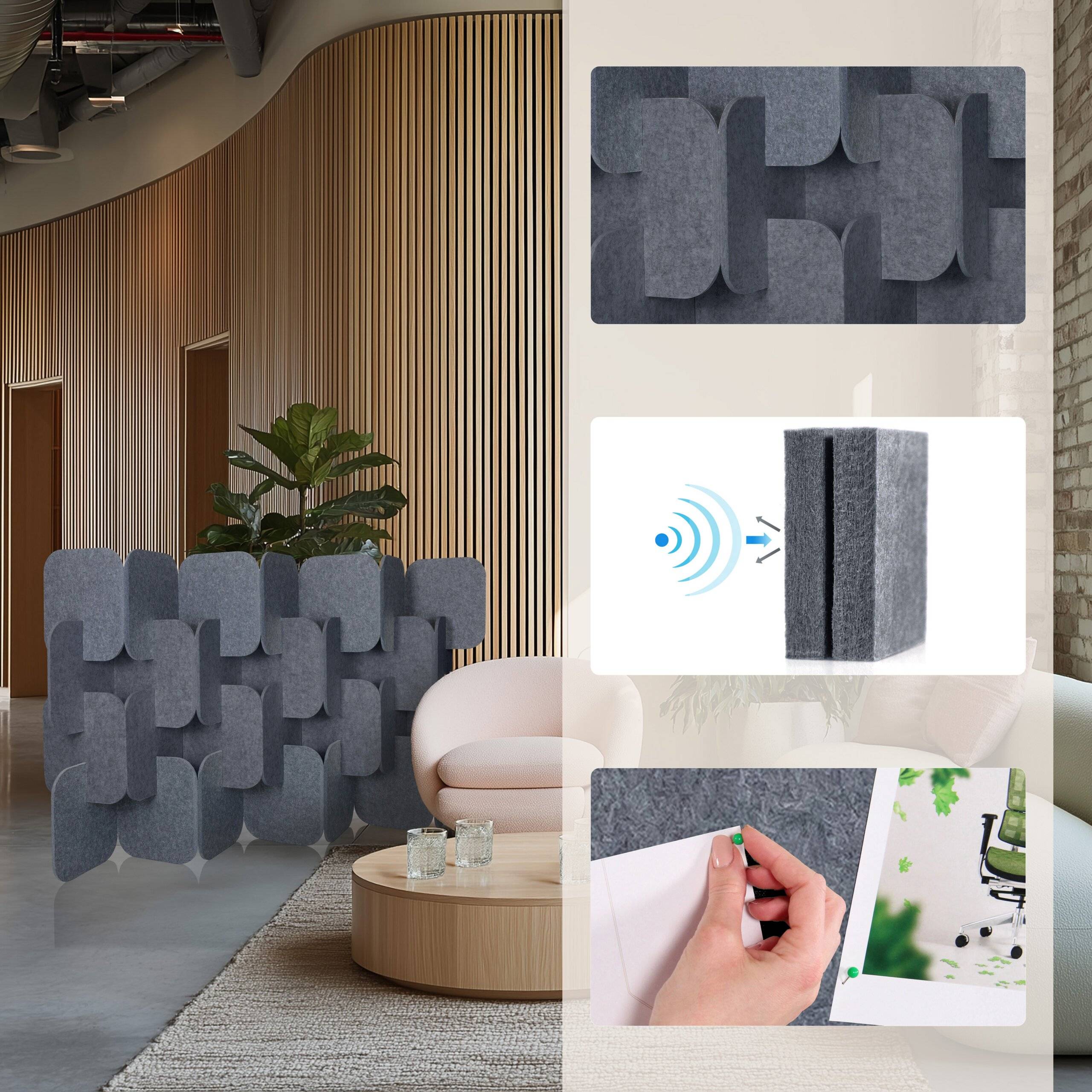 Akustik Stellwand FLEXMIUT PLUG PET 4er Set 109x170x25cm grau hjh OFFICE-2