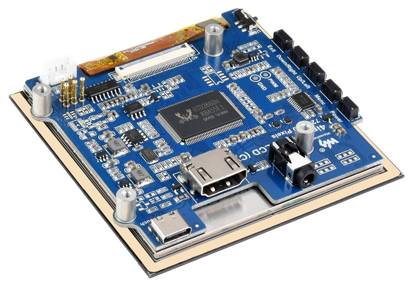 Waveshare, 4" kapazitiver 5-Punkt-Touchscreen, IPS, LCD (C), 720x720, I2C, 170 Grad, HDMI, USB-C-3