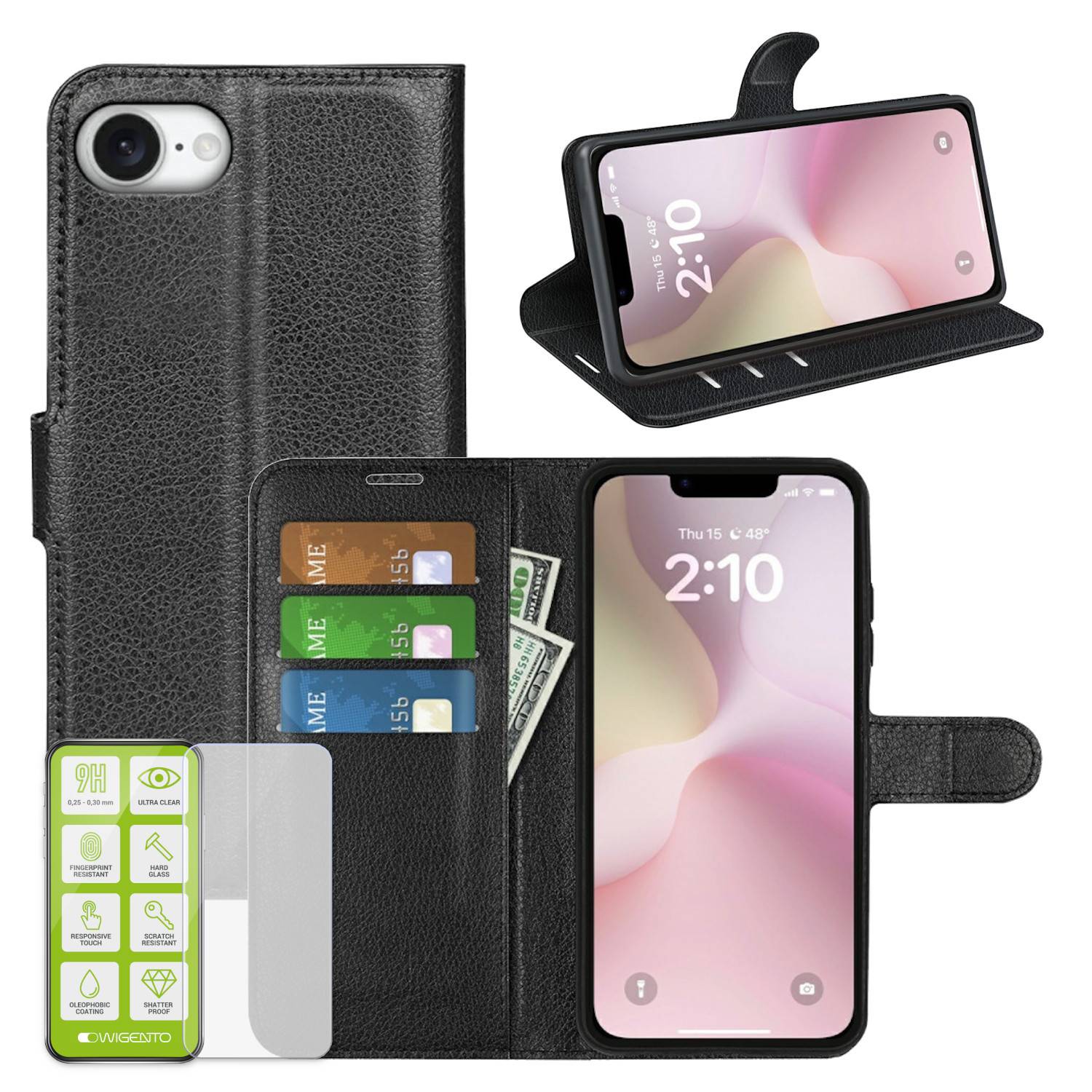 Handy Hülle + Schutzglas für Apple iPhone 17e / 16e Klapphülle 9H Kunstleder-0