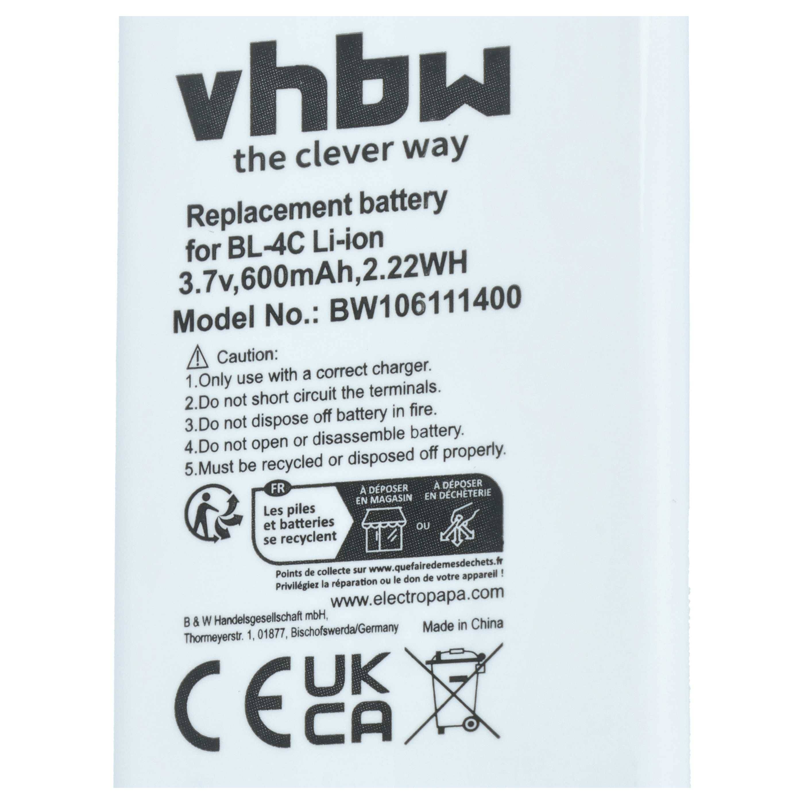 vhbw 2x Akku kompatibel mit Doro 2414 | 1378, 1380, DFC-0160, 1382, 1385, 2424, 1355 Handy Smartphone Telefon (600 mAh-3
