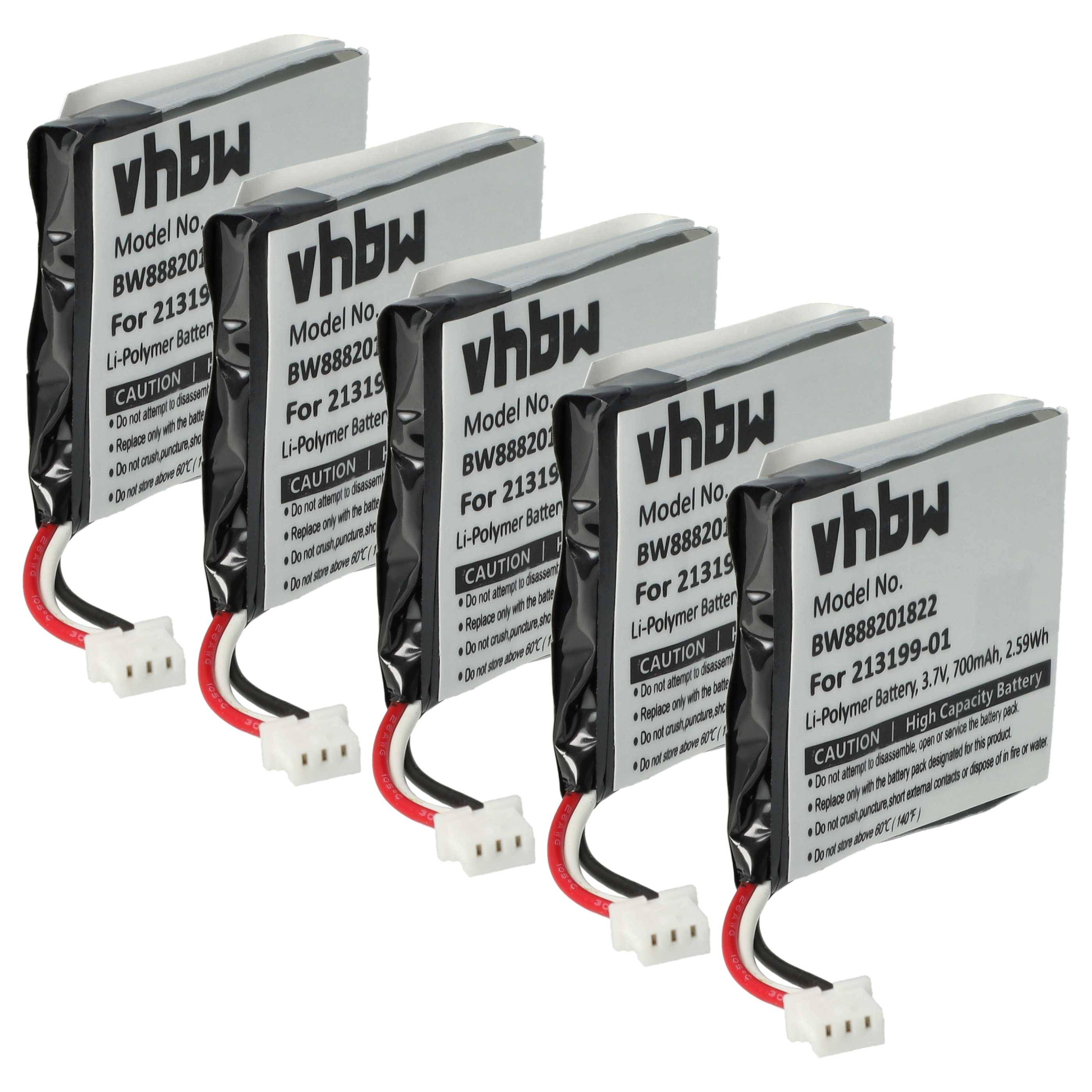 vhbw 5x Akku Ersatz für Plantronics 208769-02 | 208769-01, 213199-01 für Wireless Headset Kopfhörer (650 mAh, 3,7 V-0