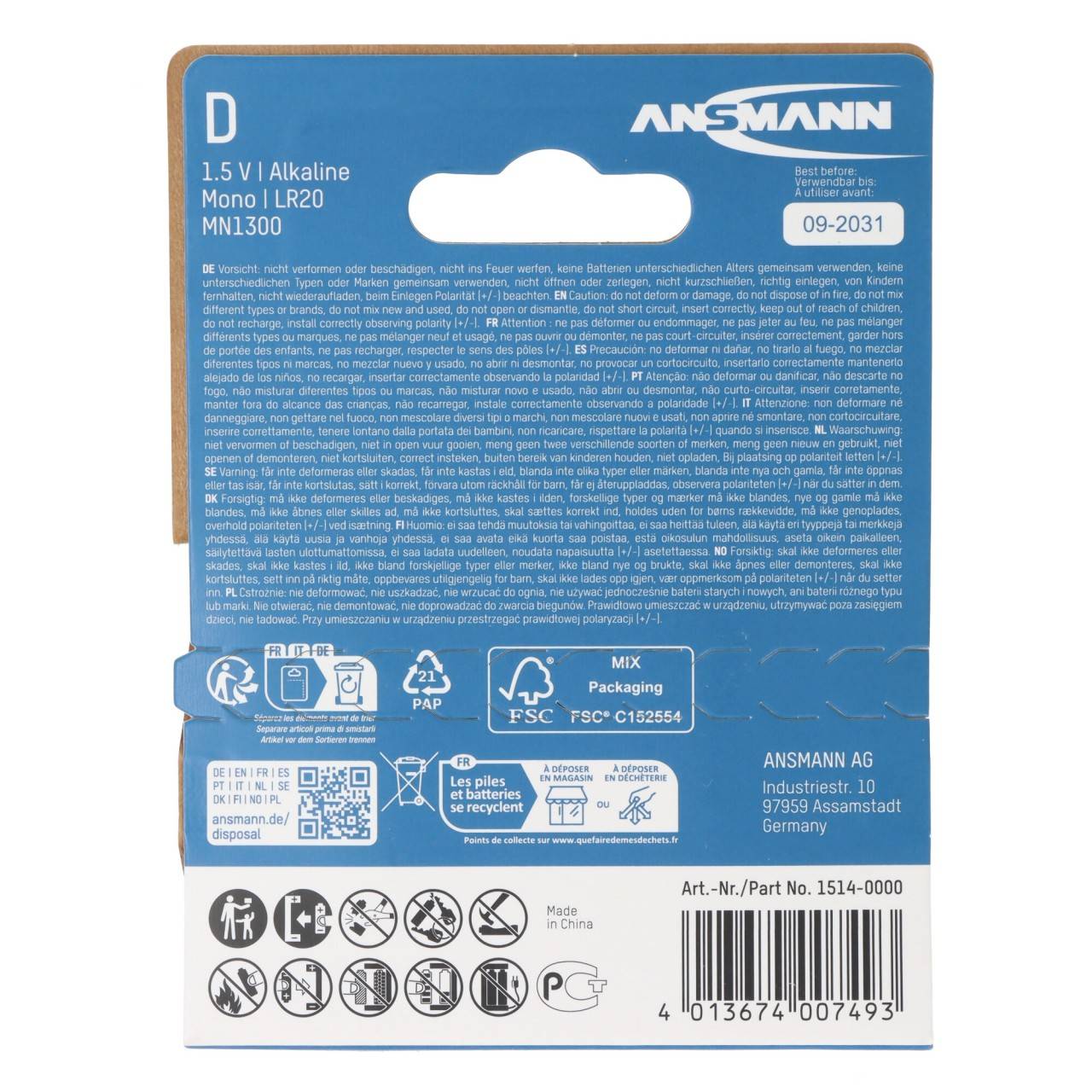 Ansmann Alkaline Mono D, LR20 Batterie, 1,5V, 2er Papierblister-1
