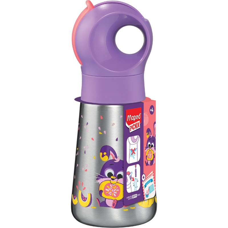 PICNIK Isolier-Trinkflasche HASE 350 ml aus Edelstahl mit Trinkhalm im-0