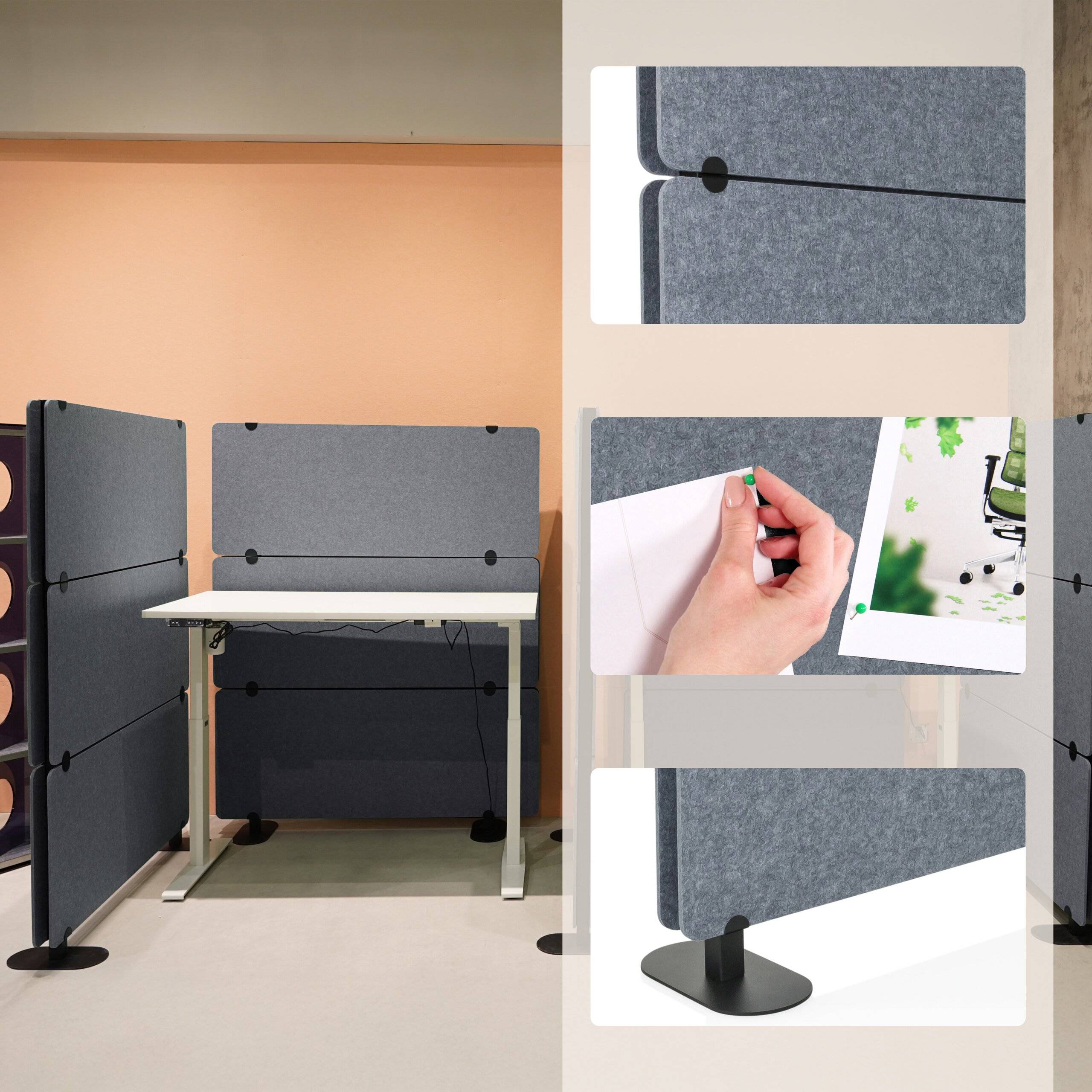 Akustik Trennwand Stellwand FLEXMIUT EXTEND 175x120x30 cm PET grau hjh OFFICE-3