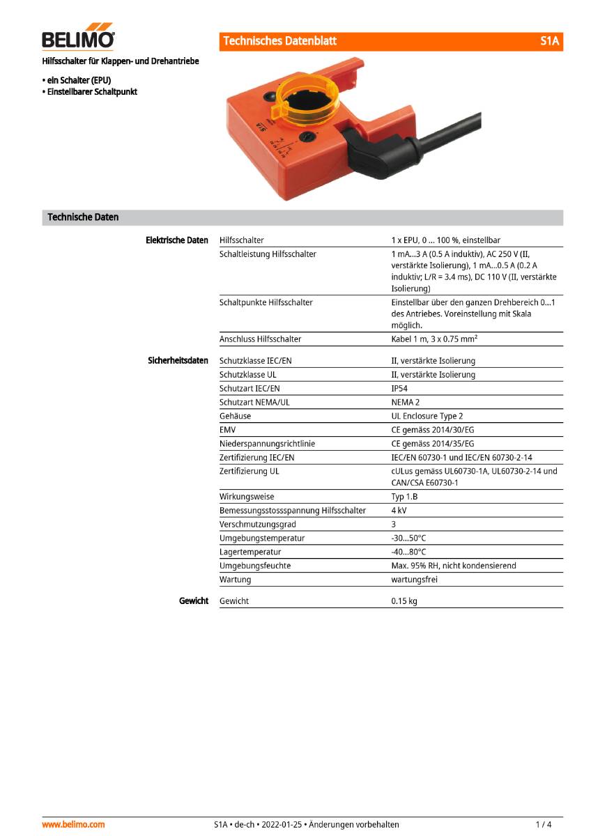 Hilfsschalter, 1xEPU | S1A | zu LM..A..,Nm..A.., SM..A.. und GM..A-3