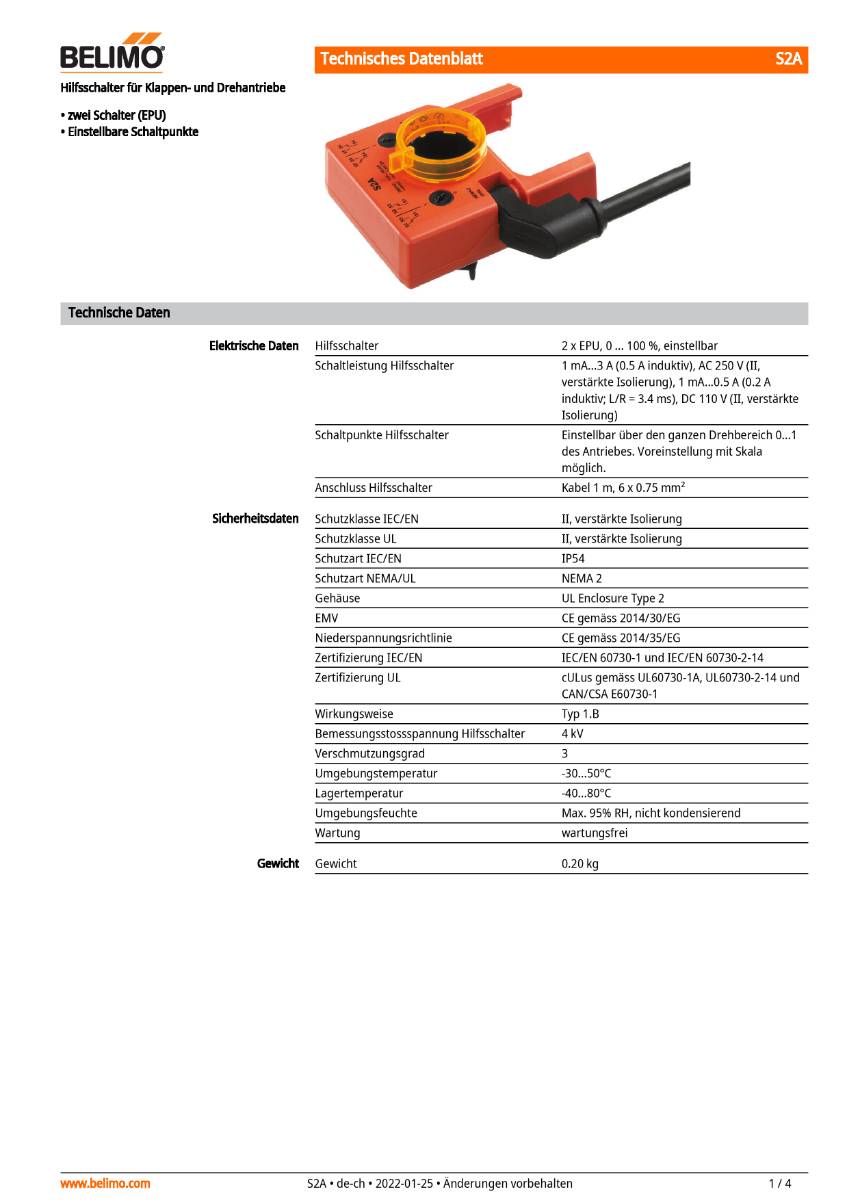 Hilfsschalter, 2xEPU | S2A | zu LM..A..,Nm..A.., SM..A.. und GM..A-3