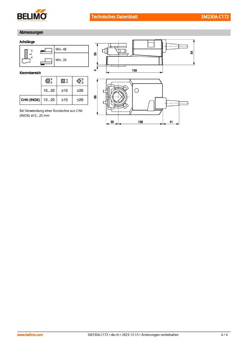 Klappenantrieb AC 230V | SM230A-C172 | 20 Nm, Auf-Zu o. 3-Pkt., 90 s, IP54-4