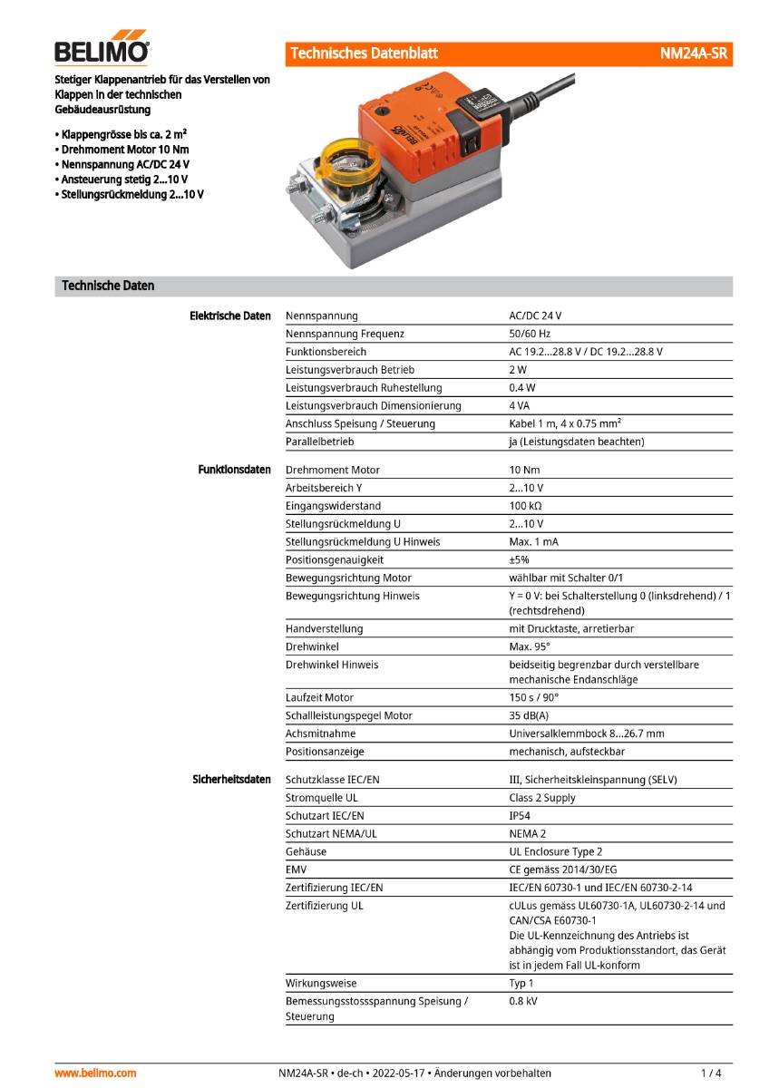 Klappenantrieb AC/DC 24V | NM24A-SR | 10Nm, stetig, 150 s, IP54-1
