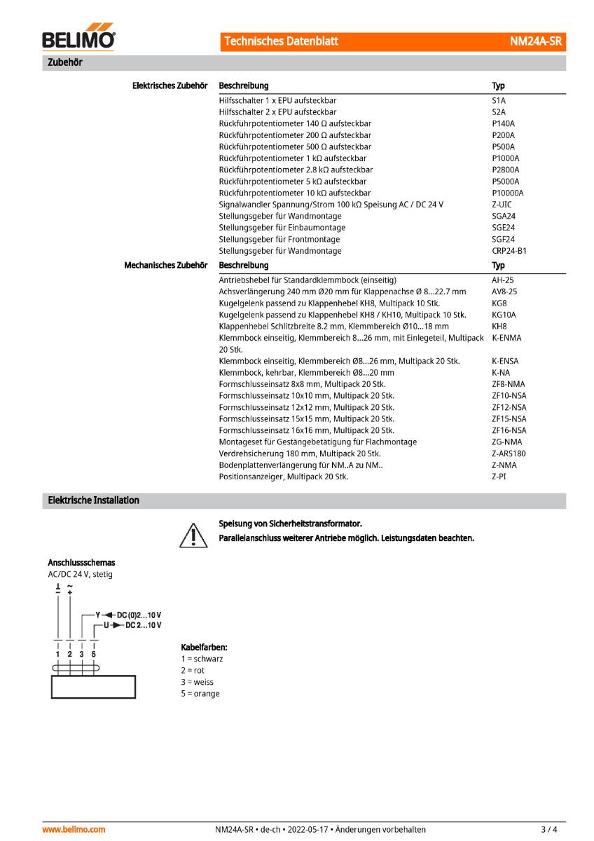 Klappenantrieb AC/DC 24V | NM24A-SR | 10Nm, stetig, 150 s, IP54-3