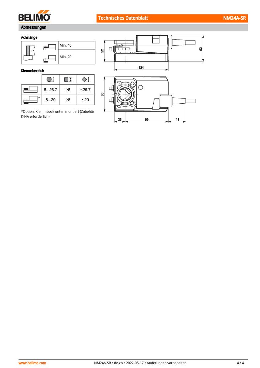 Klappenantrieb AC/DC 24V | NM24A-SR | 10Nm, stetig, 150 s, IP54-4
