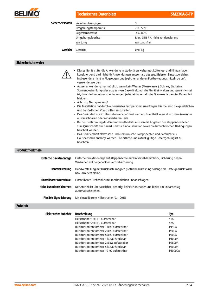 Klappenantrieb AC 230V, HS | SM230A-S-TP | 20Nm,Auf-Zu o. 3-Pkt.,150 s,IP54,Klemme-2