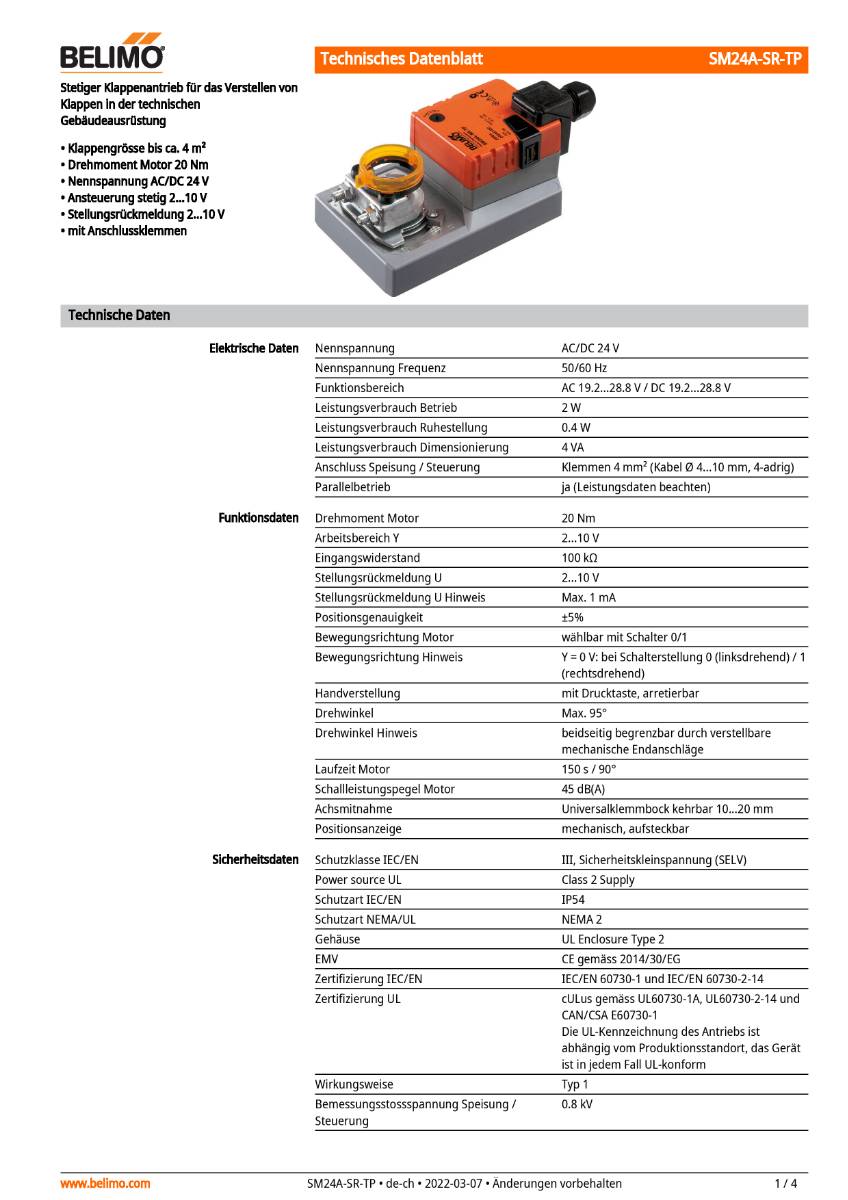 Klappenantrieb AC/DC 24V | SM24A-SR-TP | 20Nm, stetig,, 150 s, IP54, Klemmen-1