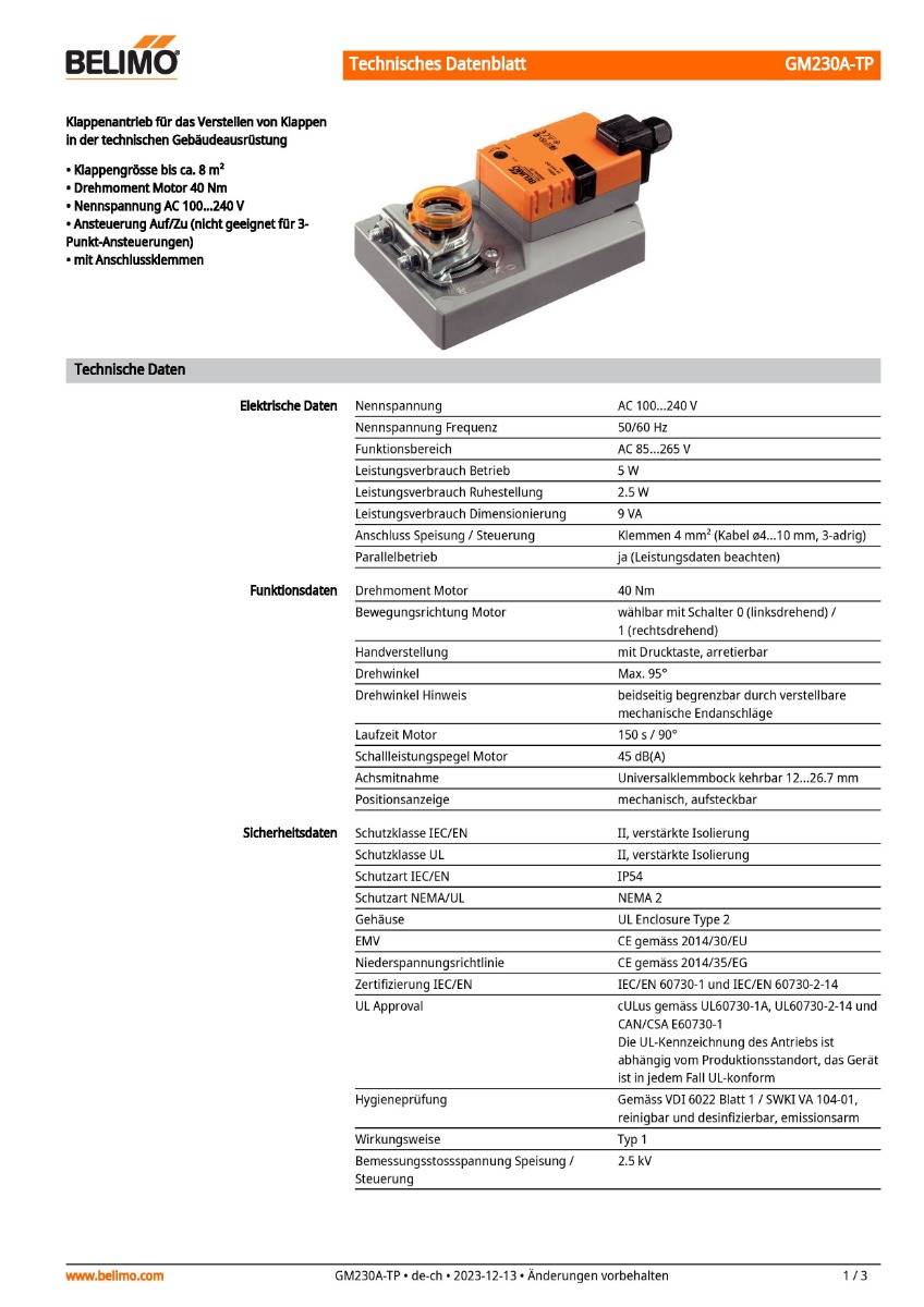 Klappenantrieb AC 230V | GM230A-TP | 40Nm, Auf-Zu, 150s, IP54, Klemmen-1