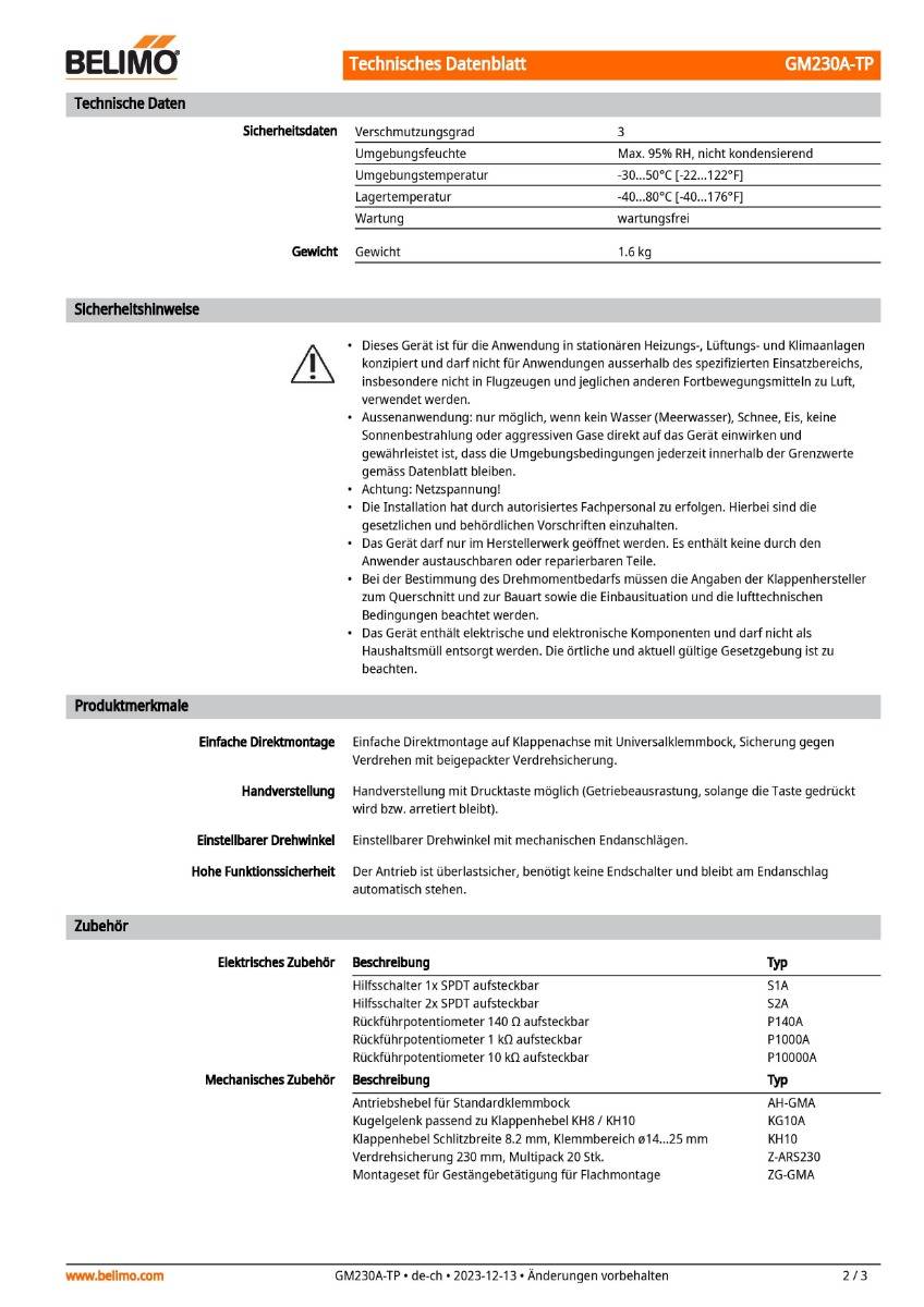 Klappenantrieb AC 230V | GM230A-TP | 40Nm, Auf-Zu, 150s, IP54, Klemmen-2