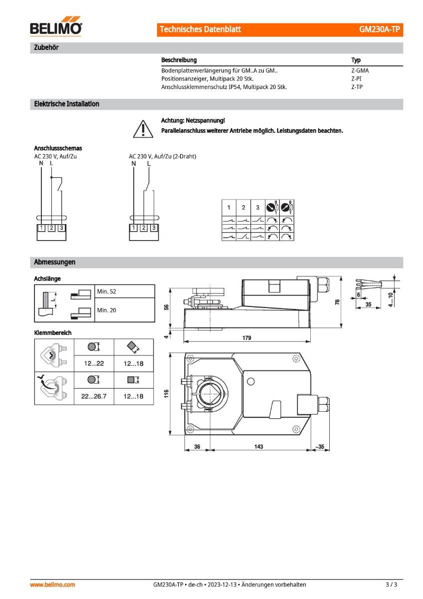 Klappenantrieb AC 230V | GM230A-TP | 40Nm, Auf-Zu, 150s, IP54, Klemmen-3