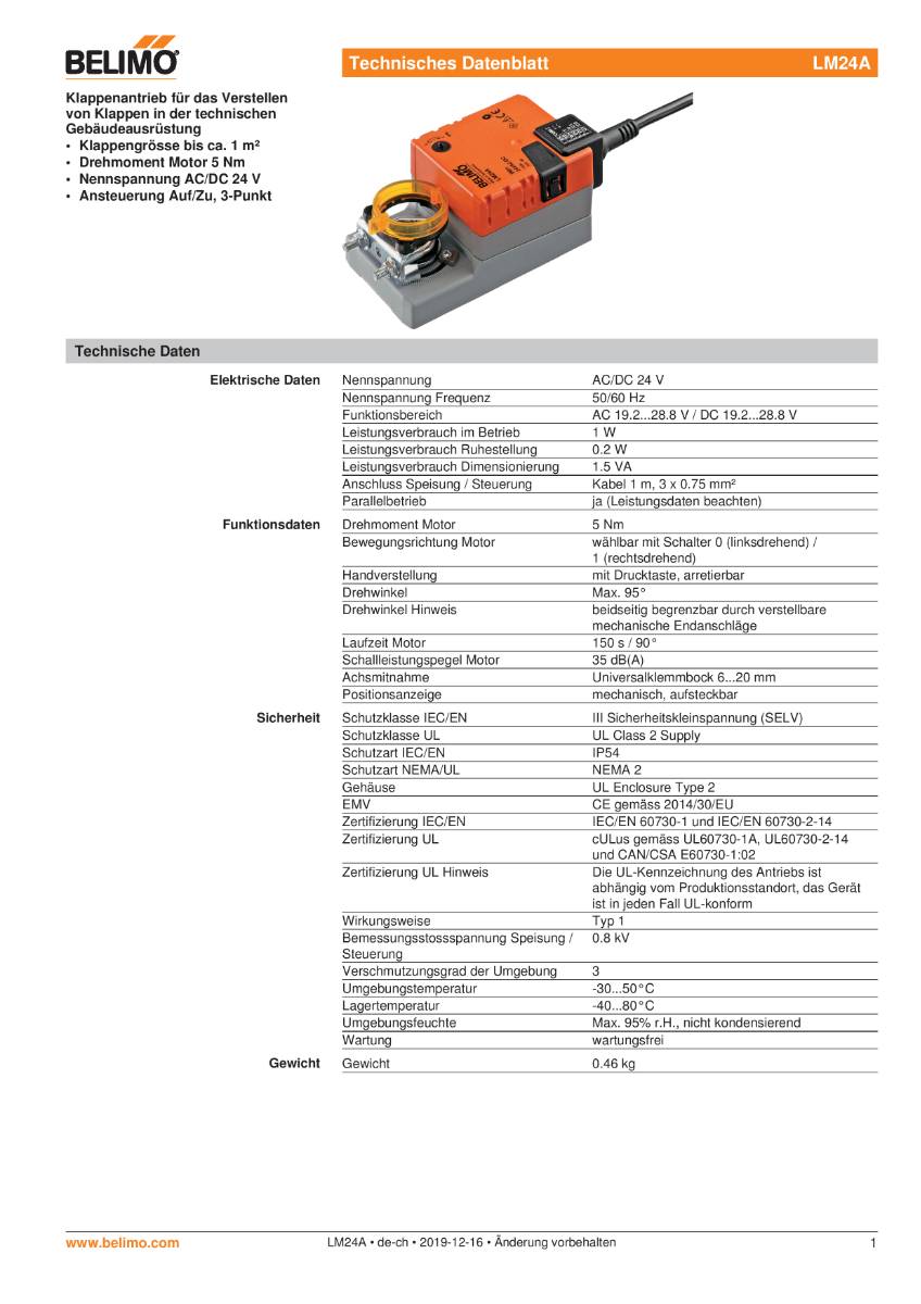 Klappenantrieb AC/DC 24V | LM24A | 5Nm, Auf-Zu o. 3-Pkt., 150s, IP54-1