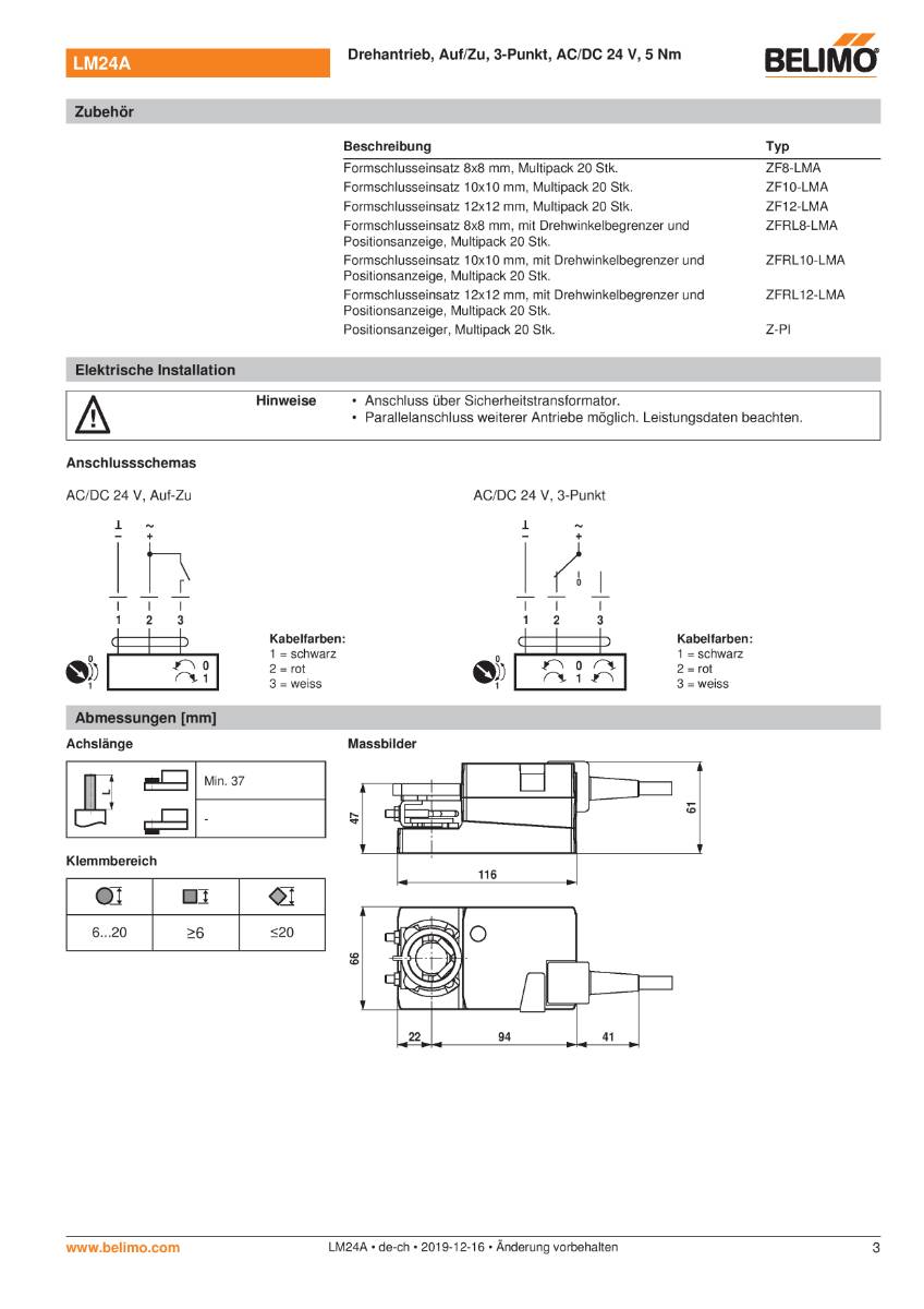 Klappenantrieb AC/DC 24V | LM24A | 5Nm, Auf-Zu o. 3-Pkt., 150s, IP54-3