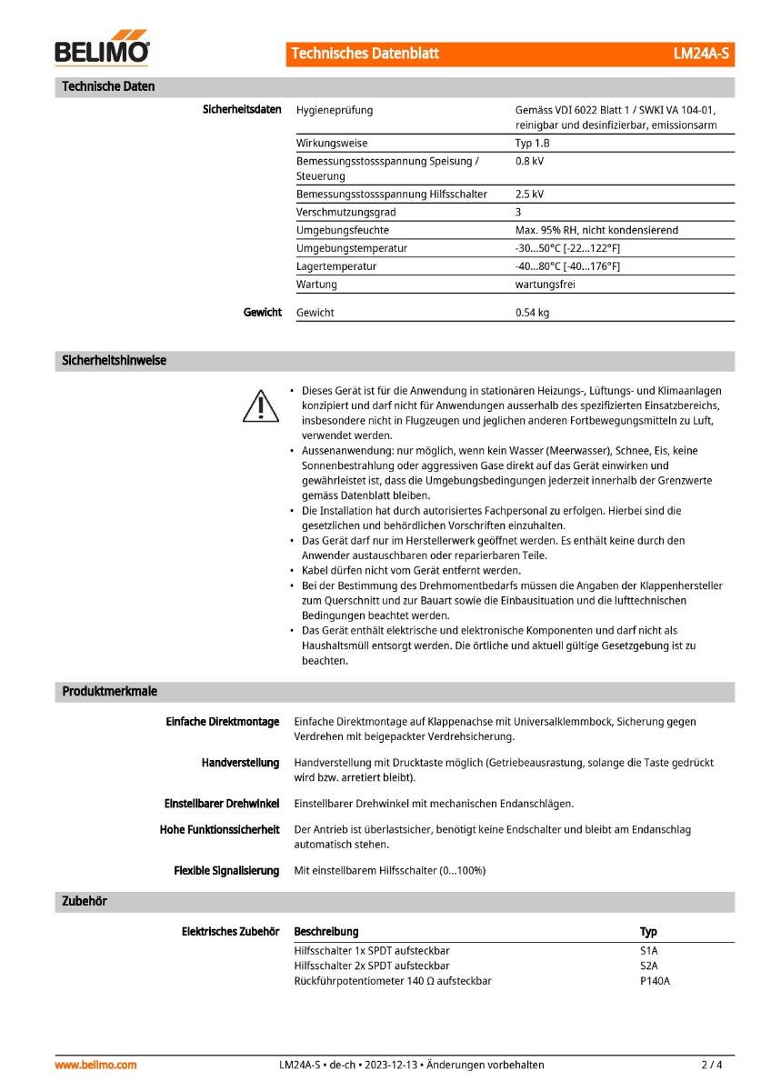Klappenantrieb AC/DC 24V | LM24A-S | 5Nm, Auf-Zu o. 3-Pkt., 150s, IP54 HS-2