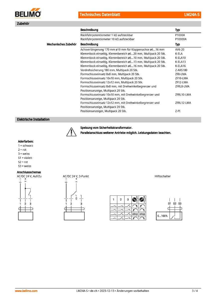 Klappenantrieb AC/DC 24V | LM24A-S | 5Nm, Auf-Zu o. 3-Pkt., 150s, IP54 HS-3