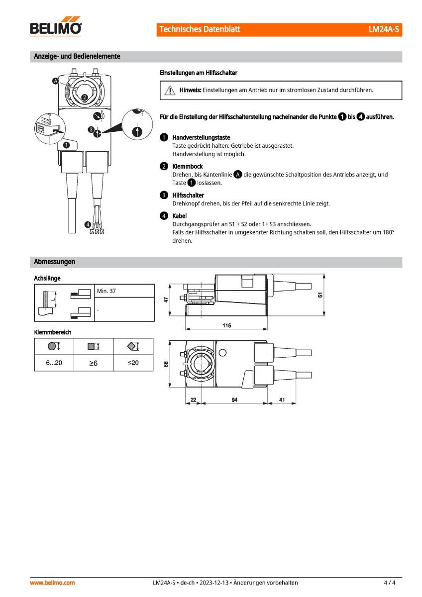 Klappenantrieb AC/DC 24V | LM24A-S | 5Nm, Auf-Zu o. 3-Pkt., 150s, IP54 HS-4