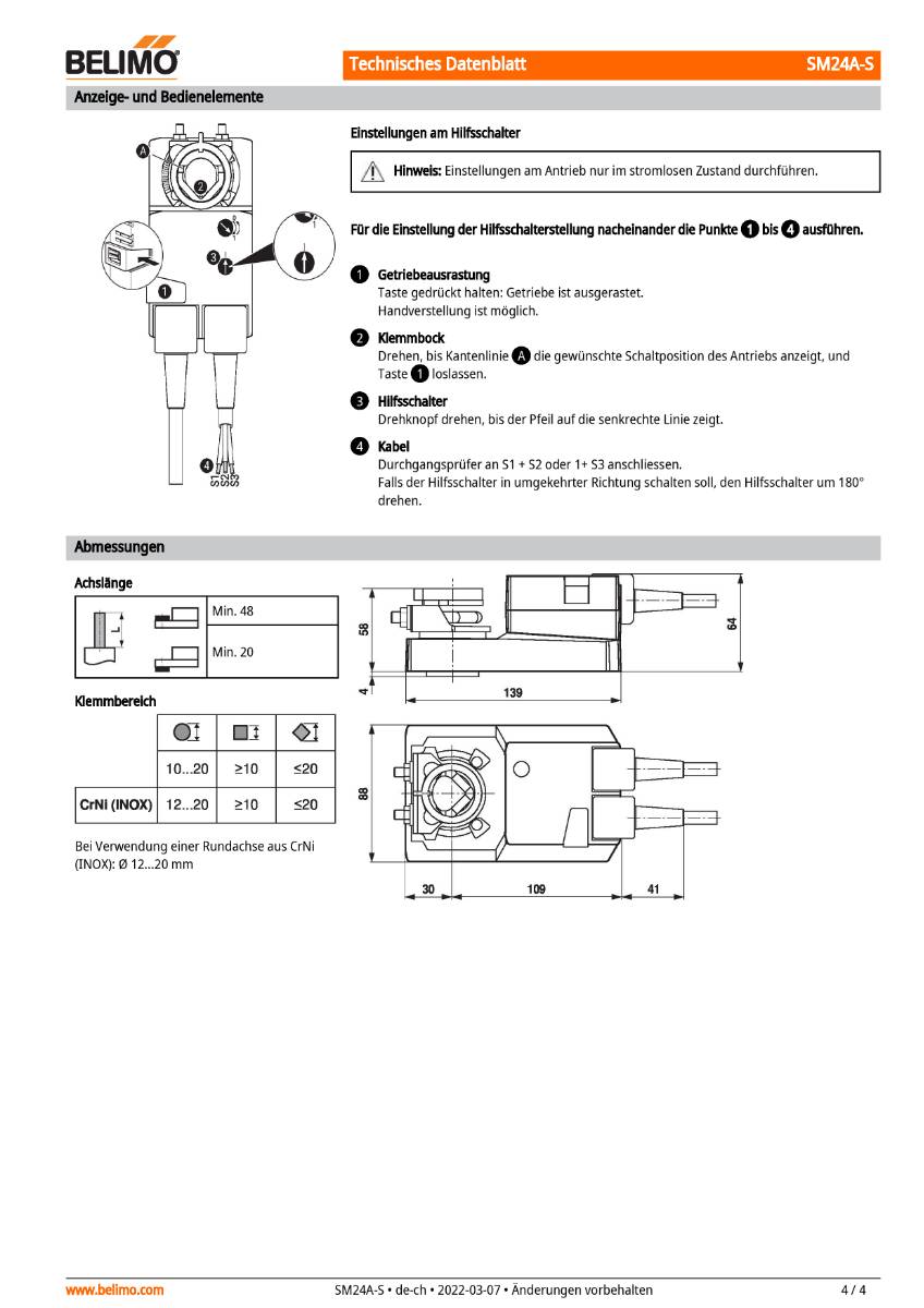 Klappenantrieb AC/DC 24V | SM24A-S | 20Nm, Auf-Zu o. 3-Pkt., 150 s, IP54, HS-4