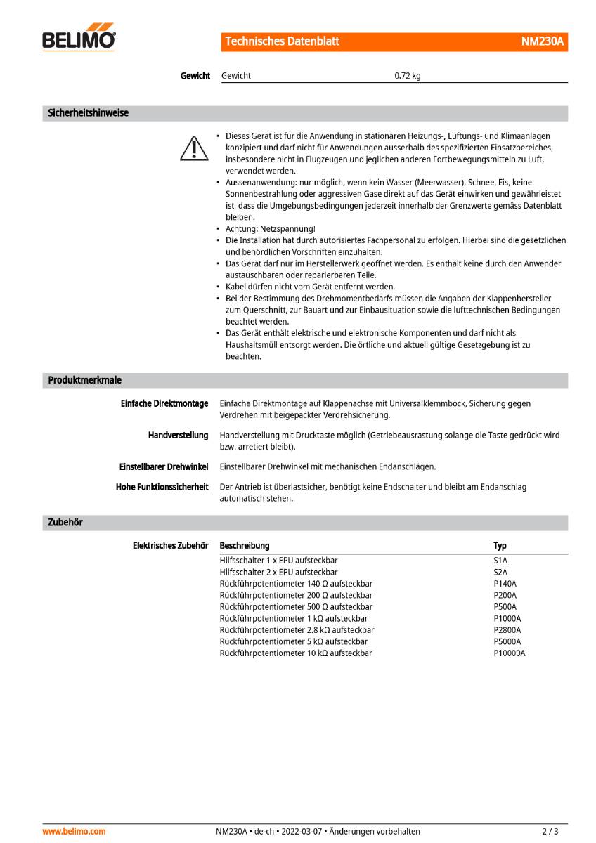 Klappenantrieb AC 230V | NM230A | 10Nm, Auf-Zu o. 3-Pkt., 150 s, IP54-2