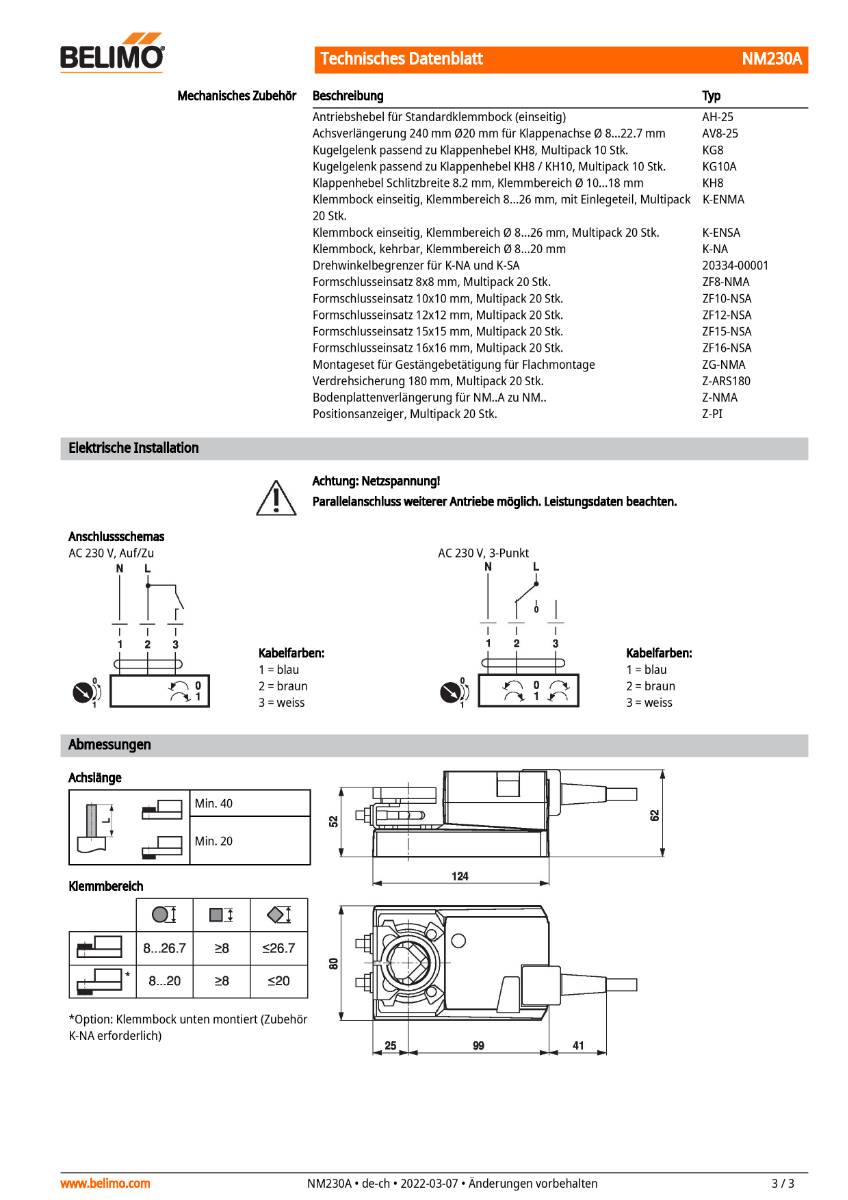 Klappenantrieb AC 230V | NM230A | 10Nm, Auf-Zu o. 3-Pkt., 150 s, IP54-3
