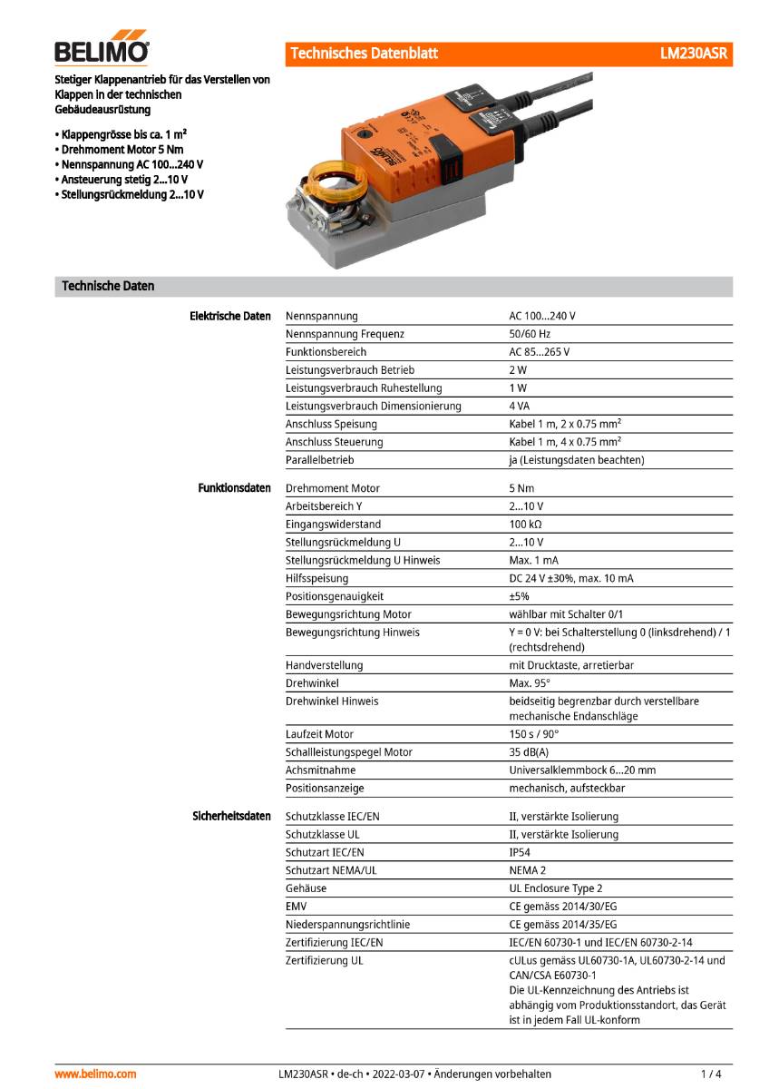 Klappenantrieb AC 230V | LM230ASR | 5Nm, stetig, 150s, IP54-1