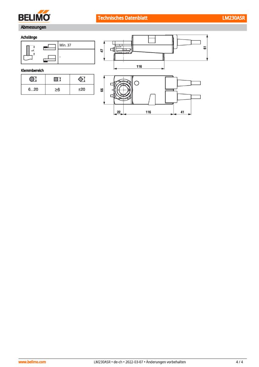 Klappenantrieb AC 230V | LM230ASR | 5Nm, stetig, 150s, IP54-4
