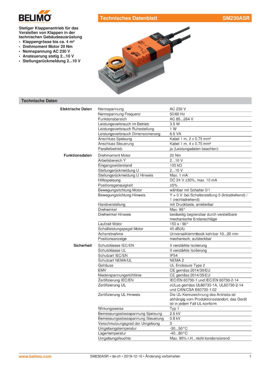 Klappenantrieb AC 230V | SM230ASR | 20Nm, stetig, 150 s, IP54-1