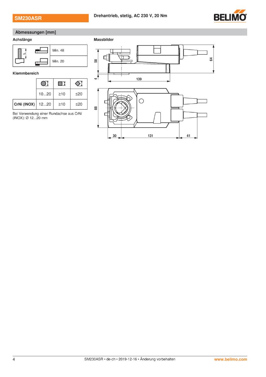 Klappenantrieb AC 230V | SM230ASR | 20Nm, stetig, 150 s, IP54-4