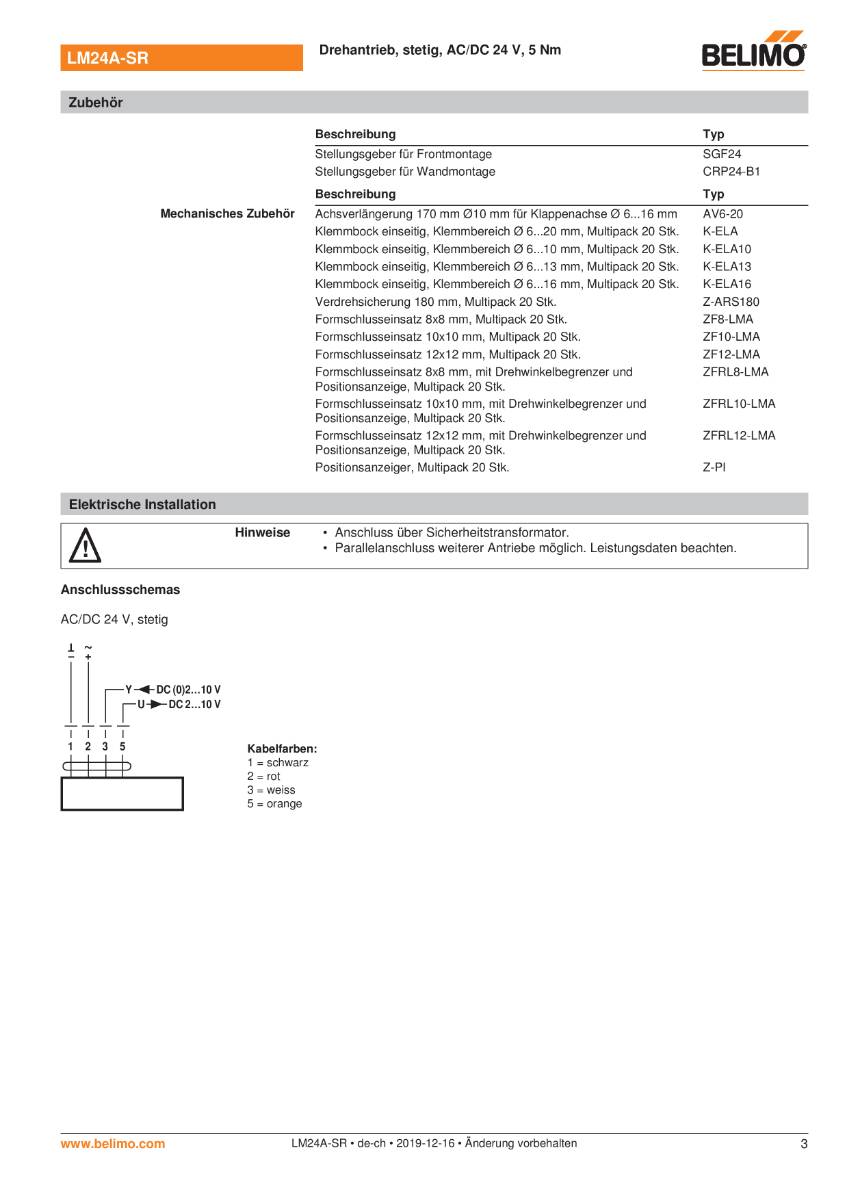 Klappenantrieb AC/DC 24V | LM24A-SR | 5Nm, stetig, 150s, IP54-3