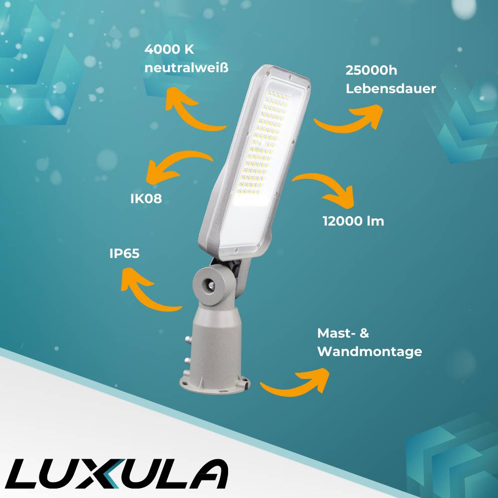 LUXULA LED Straßenleuchte Mastleuchte LED Straßenlampe 100 W 12000 lm IP65 Neutralweiß Wand und Mastmontage-1