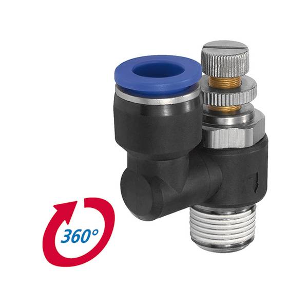 RIEGLER Drosselrückschlagventil »Blaue Serie«, gerade, Abluftdros., R 1/8 a., f. Schl.-A-Ø 8mm, pmax kurzzeitig 15bar, K