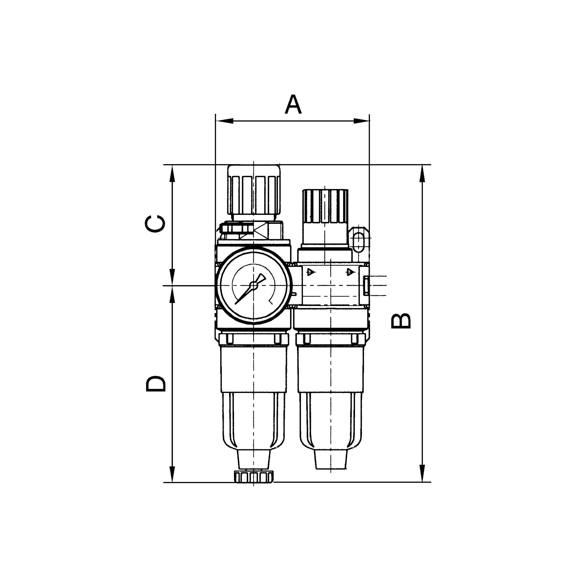 RIEGLER Wartungseinheit 2-tlg. »Standard-mini«, Metallbehälter und Manometer, BG 0, G 1/8, PE max. 25 bar, Regelbereich-1