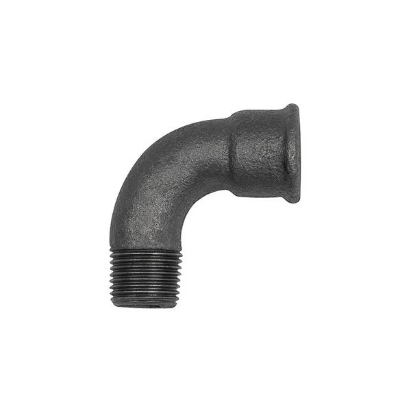 RIEGLER Bogen 1a, 90°, kurz, Rp 1 1/2 i., R 1 1/2 a. Temperguss schwarz, Betriebstemperatur -20 °C bis 300 °C, ISO 7-1.