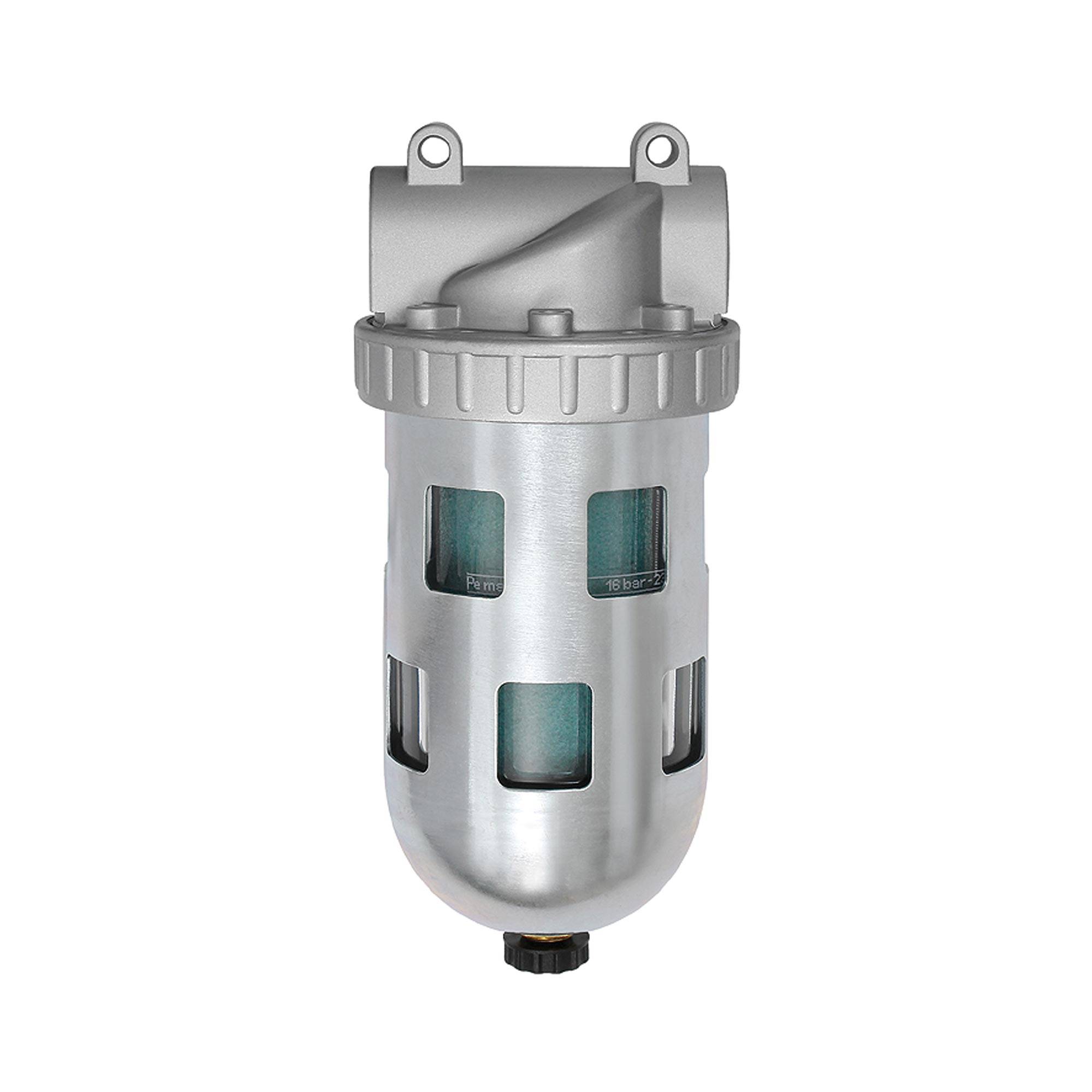 RIEGLER Spezialfilter »Standard« mit PC-Behälter und Schutzkorb, 0,01 µm, BG 3, G 1/2, PE max. 16 bar, Ablassventil: HA.-0